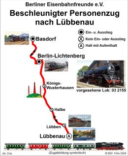 BEF Streckenkarte Lübbenau ab BBAS mit Dampf